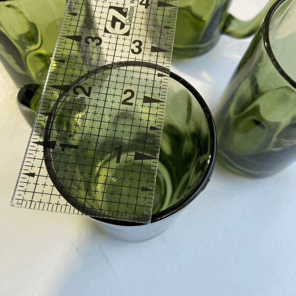 Hazel Atlas Lyric Drop Dot Optic Avocado Green Glass Mug Set of 4 Heavy Stein - Picture 4 of 8